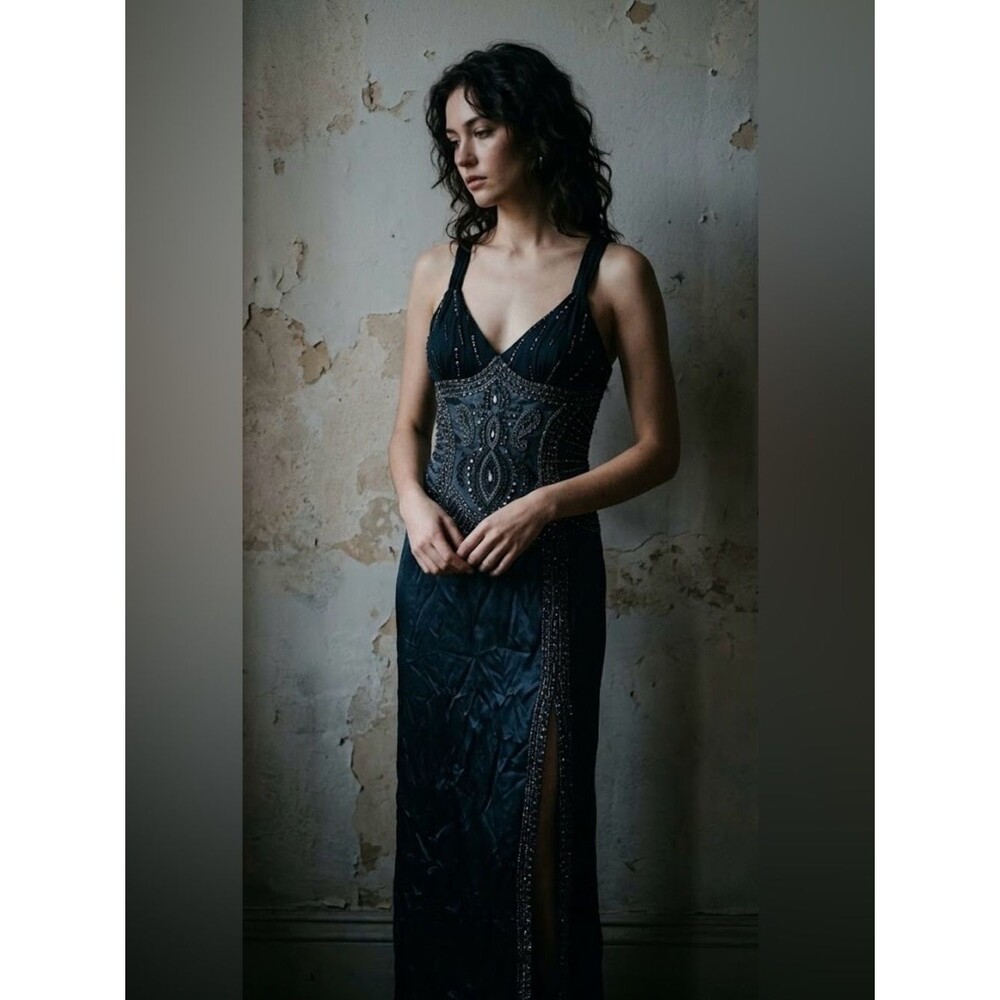RARE Y2K Sue Wong Nocturne Black Old Hollywood Whimsigoth Silk Beaded Gown 6